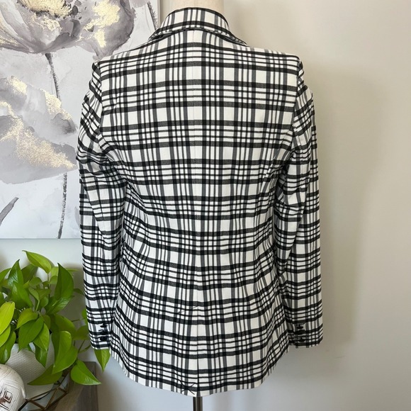 Womens Blazer Medium Black White Plaid Double Breasted Jacket Preppy Academia - Picture 4 of 10